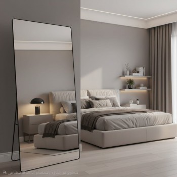 مرايا او مرآة أرضية قائمة بإطار معدني أسود مقاس 100×200سم 