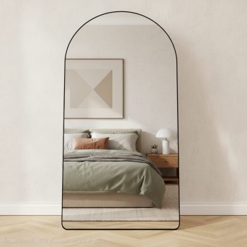 مرايا او مرآة أرضية قائمة بإطار معدني أسود مقاس 100×200سم 