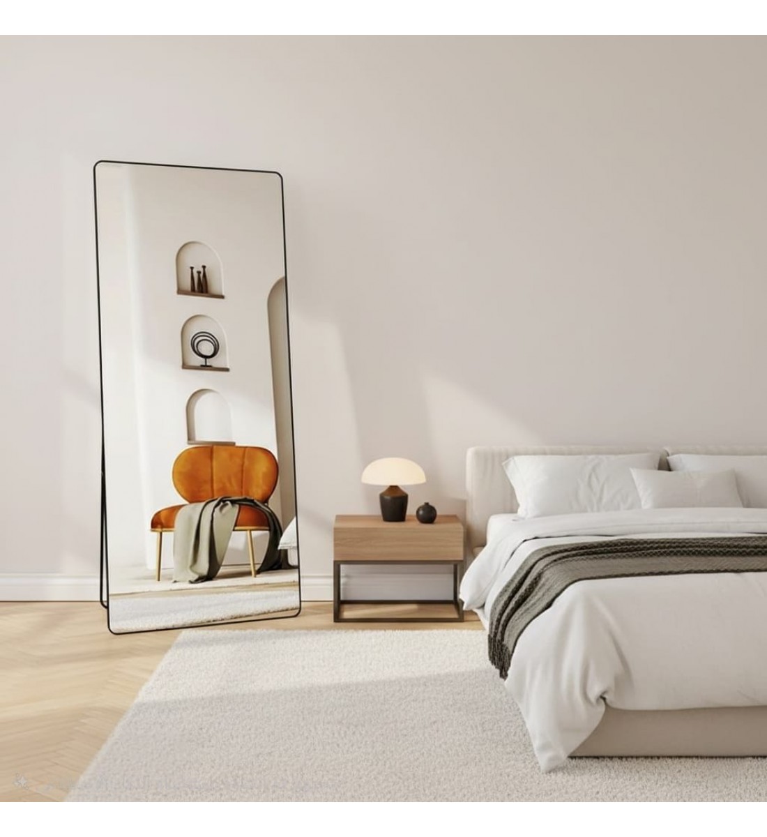 مرايا او مرآة أرضية قائمة بإطار معدني أسود مقاس 80×180سم 
