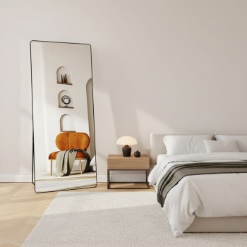 مرايا او مرآة أرضية قائمة بإطار معدني أسود مقاس 80×180سم 