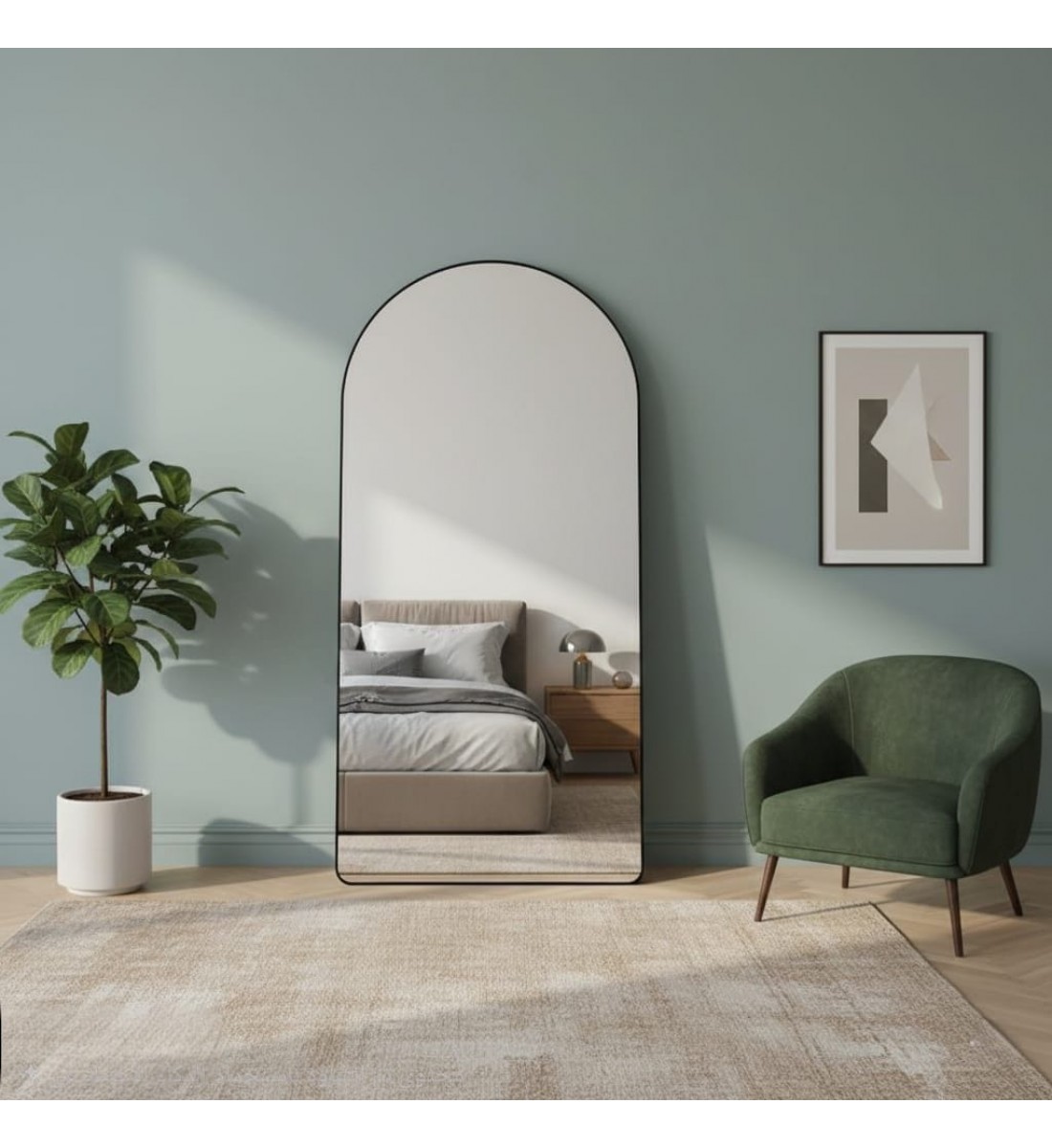 مرايا او مرآة أرضية قائمة بإطار معدني أسود مقاس 80×180سم 
