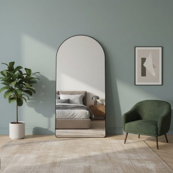 مرايا او مرآة أرضية قائمة بإطار معدني أسود مقاس 80×180سم 