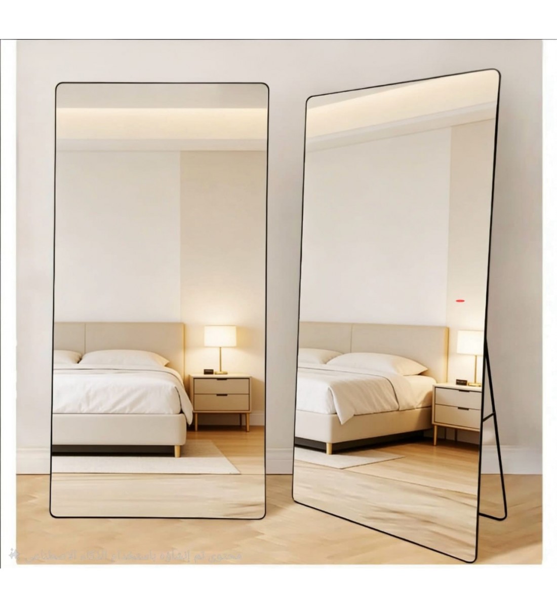 مرايا او مرآة أرضية قائمة بإطار المنيوم  أسود مقاس 100×200سم 