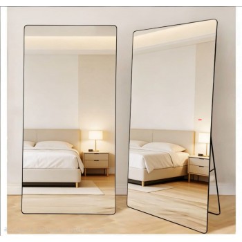 مرايا او مرآة أرضية قائمة بإطار المنيوم  أسود مقاس 100×200سم 