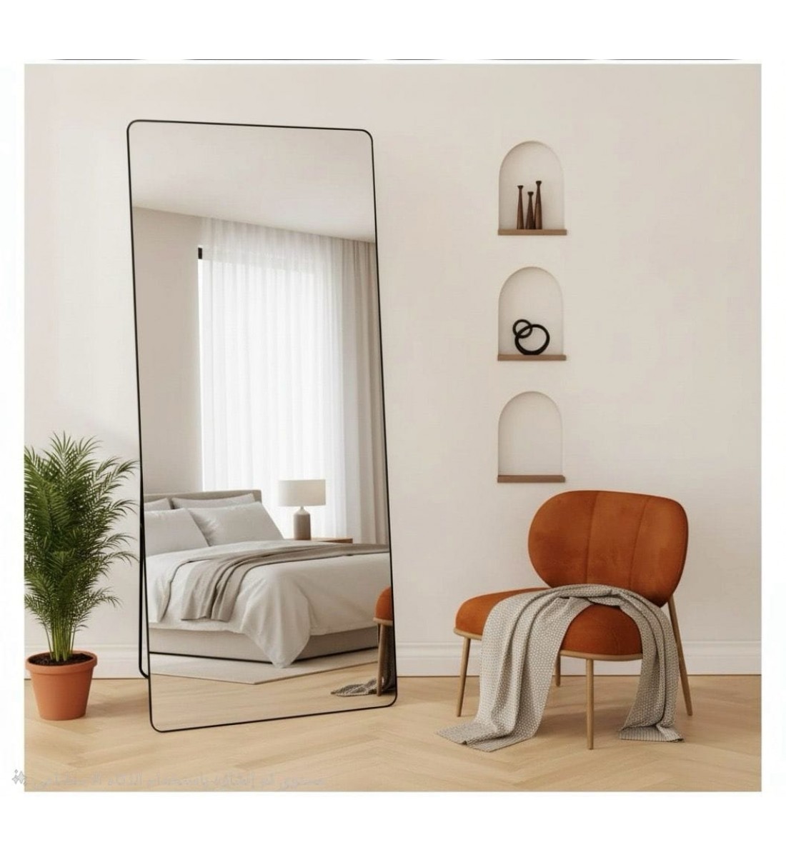 مرايا او مرآة أرضية قائمة بإطار المنيوم  أسود مقاس 180×80 سم 