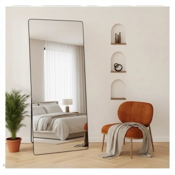 مرايا او مرآة أرضية قائمة بإطار المنيوم  أسود مقاس 180×80 سم 