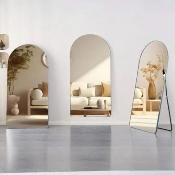 مرايا او مرآة أرضية قائمة بإطار المنيوم فضي مقاس 180×80 سم 