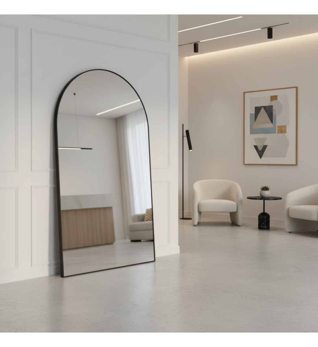 مرايا او مرآة أرضية قائمة بإطار المنيوم  أسود مقاس 100×200سم 