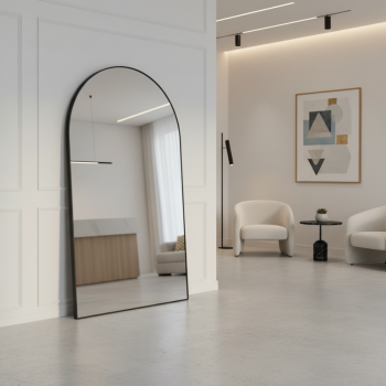 مرايا او مرآة أرضية قائمة بإطار المنيوم  أسود مقاس 100×200سم 