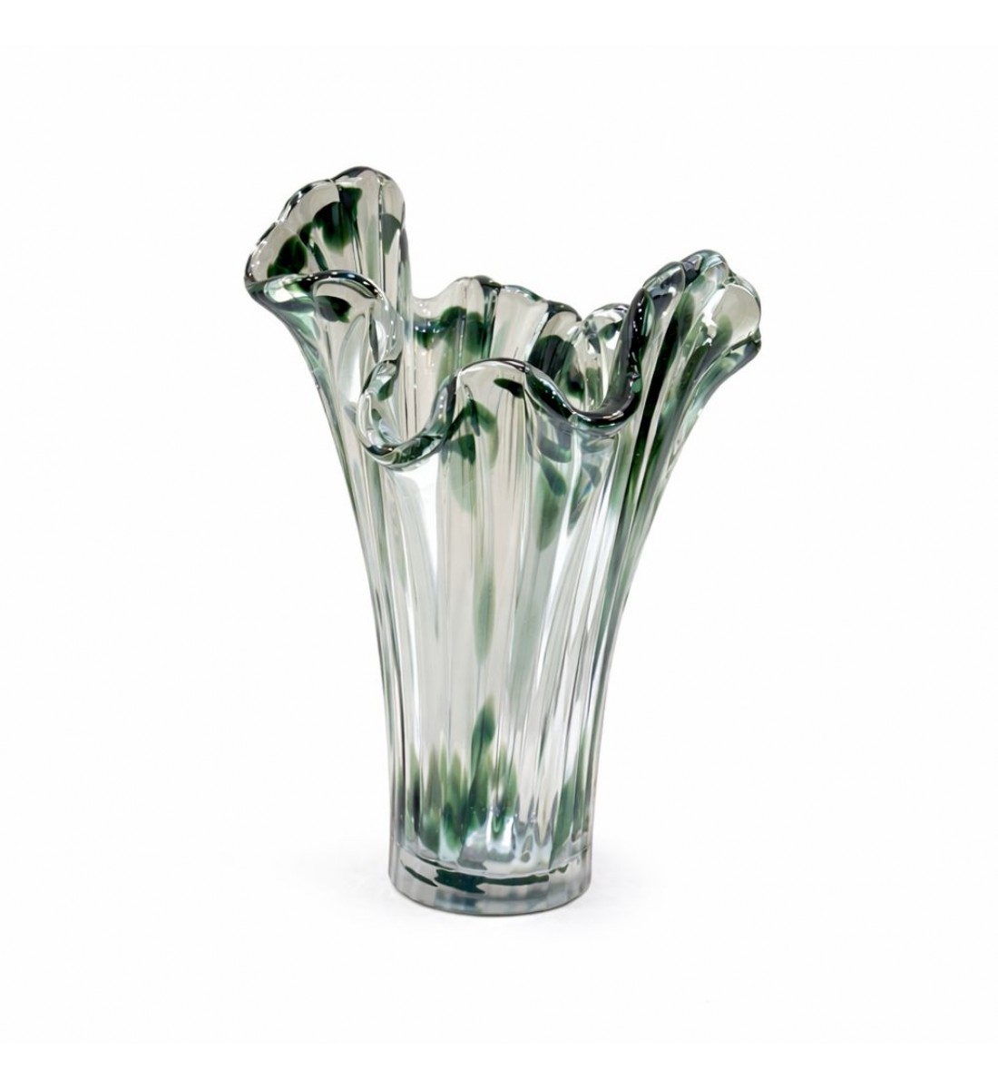 فازة زجاجية شفافة بتصميم أنيق مستوحى من شكل الزهور33×19×22سم 