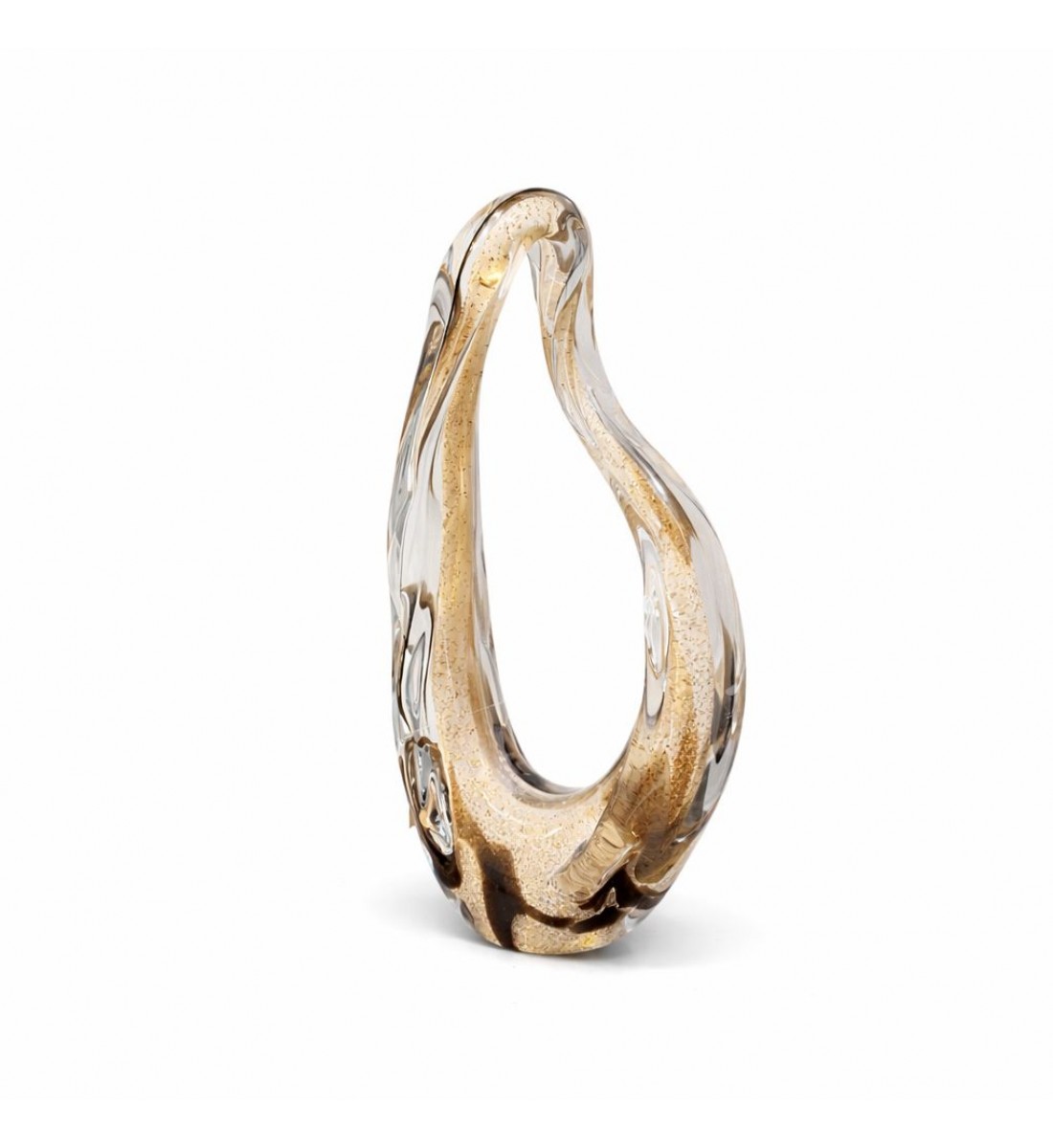 قطعة ديكور زجاجية فنية بتصميم انسيابي أنيق، مصنوعة من زجاج شفاف ممزوج بدرجات دافئة من البيج والبني33×16×7سم 