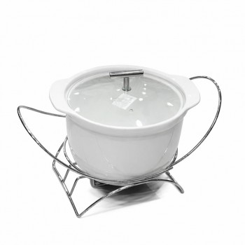 سخان بوفية صحن تقديم سيراميك لتسخين الطعام مزود بغطاء بتصميم فريد  