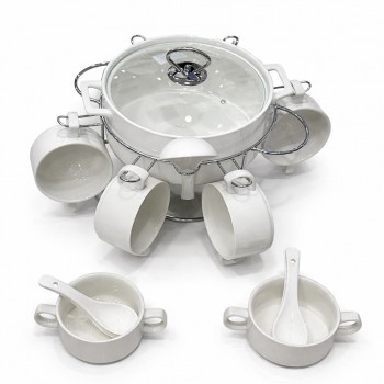 سخان بوفية صحن تقديم سيراميك لتسخين الطعام مزود بغطاء بتصميم فريد  16قطعه