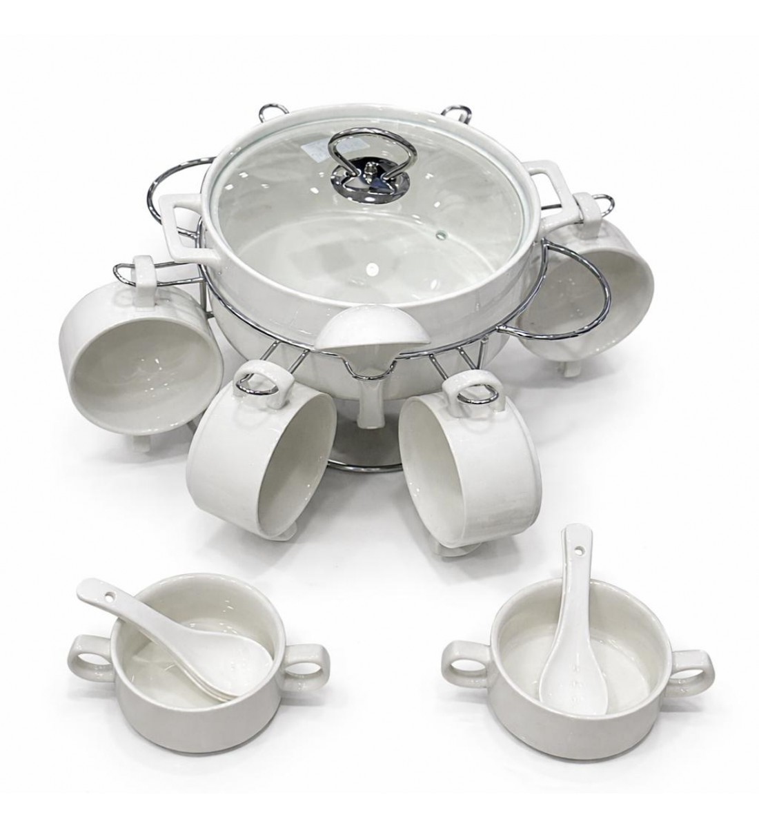 سخان بوفية صحن تقديم سيراميك لتسخين الطعام مزود بغطاء بتصميم فريد  16قطعه