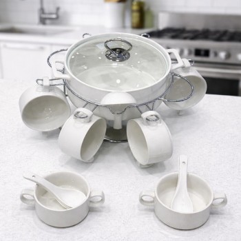 سخان بوفية صحن تقديم سيراميك لتسخين الطعام مزود بغطاء بتصميم فريد  16قطعه