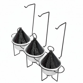 سخان طعام للبوفيه بورسلان ابيض مع حامل وغطاء معدن اسود ثلاثي علاقي