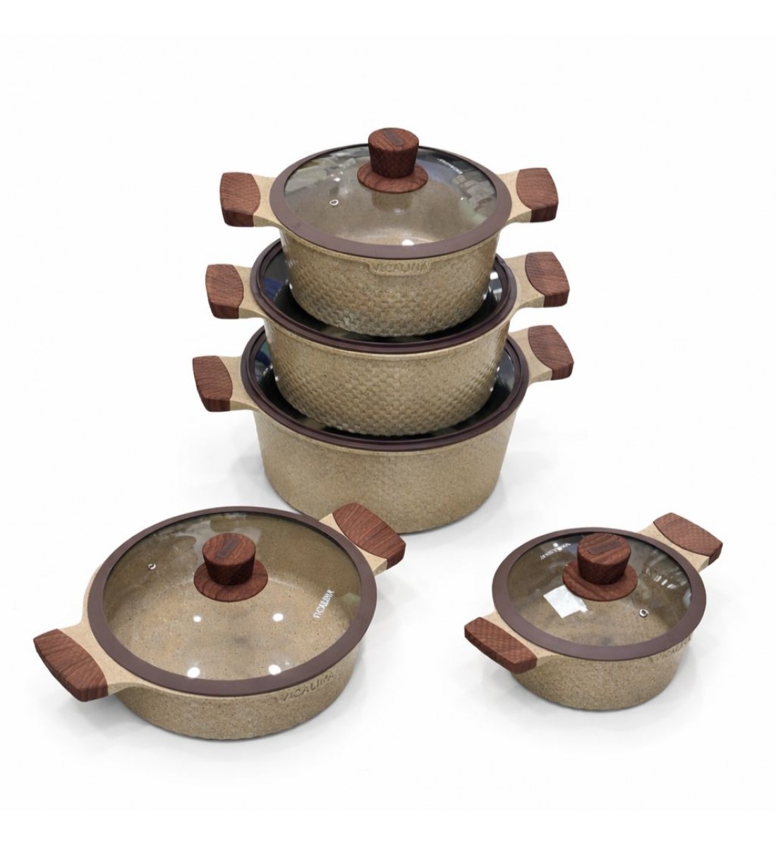 طقم قدور طبخ فاخر بتصميم أنيق يجمع بين الجمال والعملية، مصنوع من مواد عالية الجودة بلمسة حجرية مميزة تمنح توزيعًا متوازنًا للحرارة 10قطع طقم قدور طبخ فاخر بتصميم أنيق يجمع بين الجمال والعملية، مصنوع من مواد عالية الجودة بلمسة حجرية مميزة تمنح توزيعًا متوازنًا للحرارة 10قطع