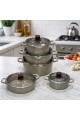  طقم قدور طبخ فاخر بتصميم أنيق يجمع بين الجمال والعملية، مصنوع من مواد عالية الجودة بلمسة حجرية مميزة تمنح توزيعًا متوازنًا للحرارة 10قطع 