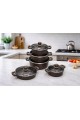 طقم قدور طبخ فاخر بتصميم أنيق يجمع بين الجمال والعملية، مصنوع من مواد عالية الجودة بلمسة حجرية مميزة تمنح توزيعًا متوازنًا للحرارة 10قطع طقم قدور طبخ فاخر بتصميم أنيق يجمع بين الجمال والعملية، مصنوع من مواد عالية الجودة بلمسة حجرية مميزة تمنح توزيعًا متوازنًا للحرارة 10قطع