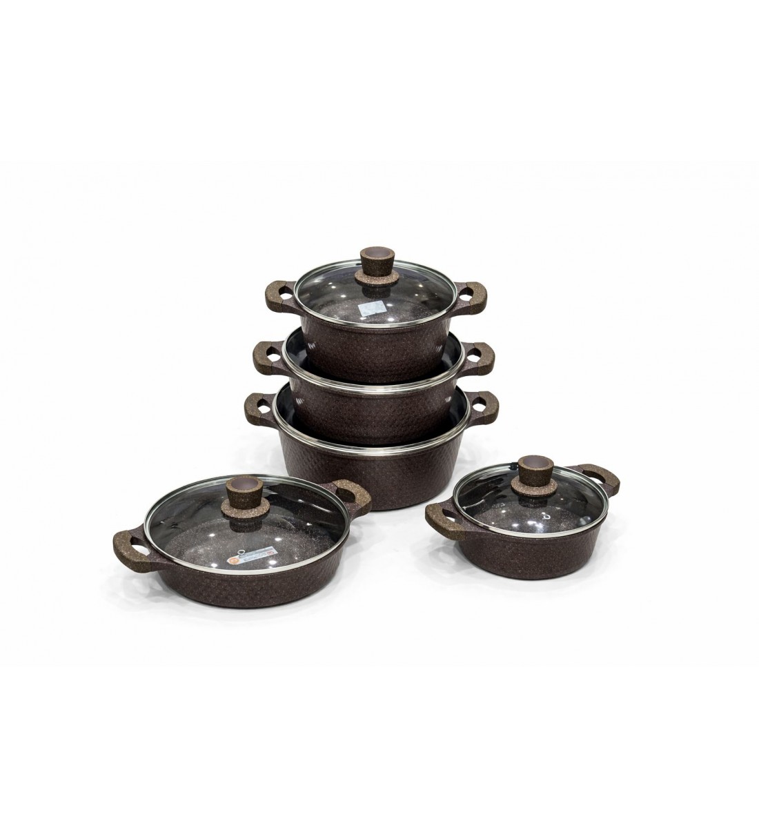 طقم قدور طبخ فاخر بتصميم أنيق يجمع بين الجمال والعملية، مصنوع من مواد عالية الجودة بلمسة حجرية مميزة تمنح توزيعًا متوازنًا للحرارة 10قطع طقم قدور طبخ فاخر بتصميم أنيق يجمع بين الجمال والعملية، مصنوع من مواد عالية الجودة بلمسة حجرية مميزة تمنح توزيعًا متوازنًا للحرارة 10قطع