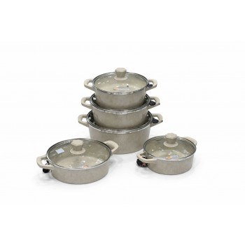  طقم قدور طبخ فاخر بتصميم أنيق يجمع بين الجمال والعملية، مصنوع من مواد عالية الجودة بلمسة حجرية مميزة تمنح توزيعًا متوازنًا للحرارة 10قطع 