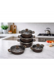 طقم قدور طبخ فاخر بتصميم أنيق يجمع بين الجمال والعملية، مصنوع من مواد عالية الجودة بلمسة حجرية مميزة تمنح توزيعًا متوازنًا للحرارة 10قطع طقم قدور طبخ فاخر بتصميم أنيق يجمع بين الجمال والعملية، مصنوع من مواد عالية الجودة بلمسة حجرية مميزة تمنح توزيعًا متوازنًا للحرارة 10قطع