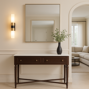 طاولة كونسول خشبية  سطح رخامي ابيض – توازن مثالي بين العملية والأناقة الكلاسيكية (منتج تفصيل )