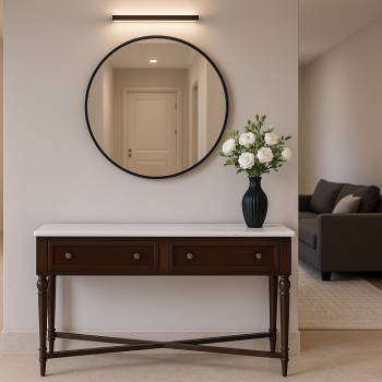 طاولة كونسول خشبية  سطح رخامي ابيض – توازن مثالي بين العملية والأناقة الكلاسيكية (منتج تفصيل )