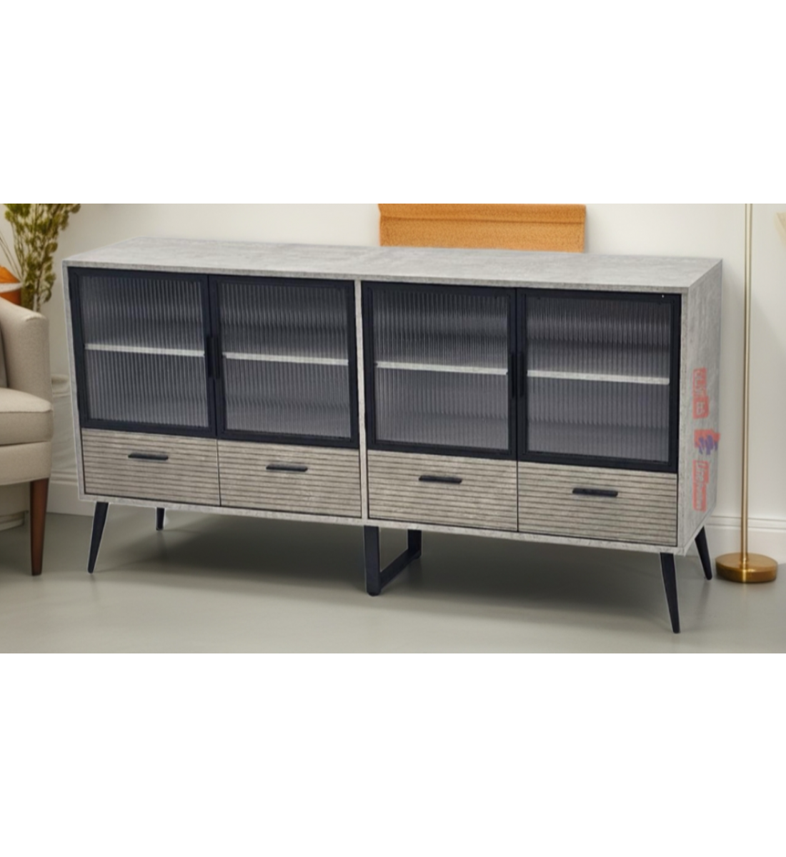  دولاب بوفيه أنيق وعصري رمادي المقاس: 160×40×83 سم