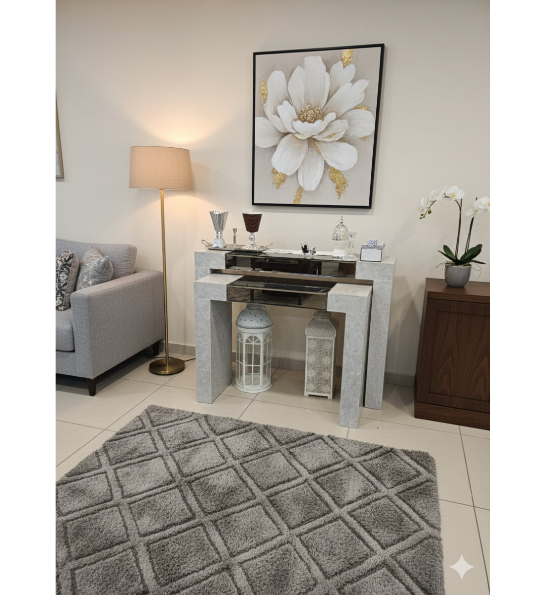 طقم طاولات  مدخل او كونسول  بديل الرخام  سطح وسط مرايا 2 حبة 