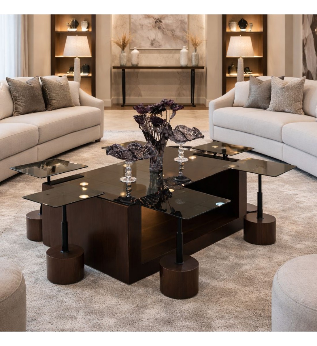  طاولة قهوة فاخرة بتصميم عصري مميز، تجمع بين الأناقة والوظيفة في قطعة واحدة7قطع 