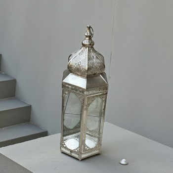 فانوس ديكوري فاخر مصنوع من معدن عالي الجودة بلون فضي لامع75×26×26سم 