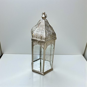 فانوس ديكوري فاخر مصنوع من معدن عالي الجودة بلون فضي لامع70×28×28سم 