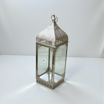فانوس ديكوري فاخر مصنوع من معدن عالي الجودة بلون فضي لامع70×24×24سم 