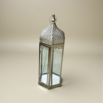 فانوس ديكوري فاخر مصنوع من معدن عالي الجودة بلون فضي لامع 60سم 