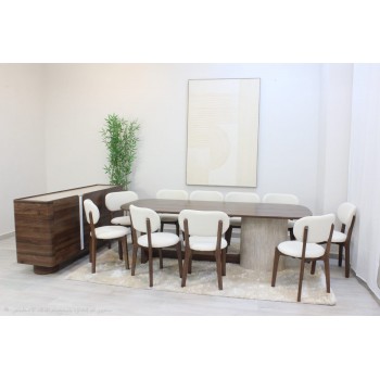 طقم طاولة طعام 10كرسي 200×100×75سم مع دولاب بوفية 