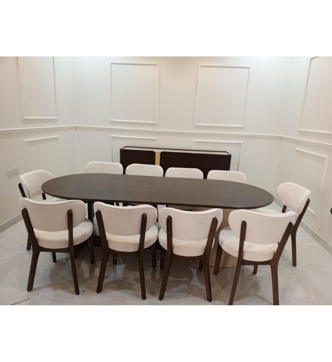 طقم طاولة طعام 10كرسي 220×100×75سم مع دولاب بوفية 