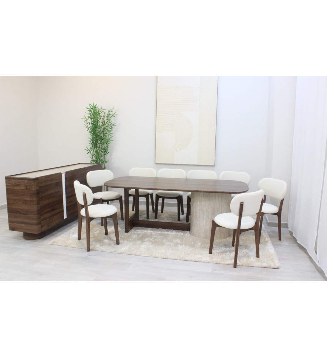 طقم طاولة طعام 8 كرسي 180×100×75سم مع دولاب بوفية 