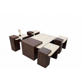 طقم طاولات قهوة عصري بتصميم فاخر، يتكوّن من طاولة وسط مع أربع طاولات جانبية 5قطع 