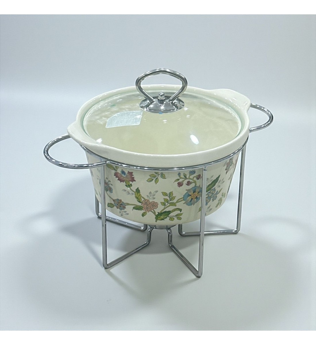 سخان بوفية صحن تقديم سيراميك لتسخين الطعام مزود بغطاء بتصميم فريد 2.5لتر تقريبا 