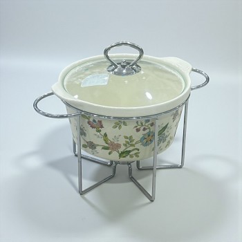 سخان بوفية صحن تقديم سيراميك لتسخين الطعام مزود بغطاء بتصميم فريد 2.5لتر تقريبا 