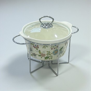 سخان بوفية صحن تقديم سيراميك لتسخين الطعام مزود بغطاء بتصميم فريد 2.5لتر تقريبا 