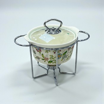 سخان بوفية صحن تقديم سيراميك لتسخين الطعام مزود بغطاء بتصميم فريد 1.5لتر تقريبا 