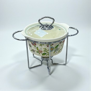 سخان بوفية صحن تقديم سيراميك لتسخين الطعام مزود بغطاء بتصميم فريد 1.5لتر تقريبا 