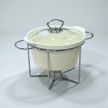 سخان بوفية صحن تقديم سيراميك لتسخين الطعام مزود بغطاء بتصميم فريد 2.5لتر تقريبا 