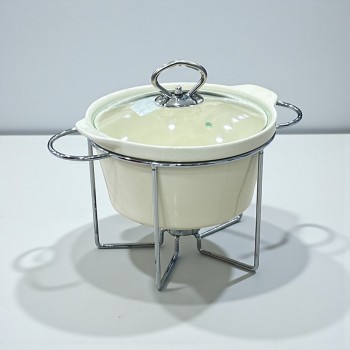 سخان بوفية صحن تقديم سيراميك لتسخين الطعام مزود بغطاء بتصميم فريد 2.5لتر تقريبا 