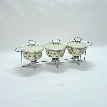 سخان بوفية صحن تقديم سيراميك لتسخين الطعام مزود بغطاء بتصميم فريد ثلاثي 