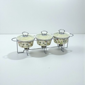 سخان بوفية صحن تقديم سيراميك لتسخين الطعام مزود بغطاء بتصميم فريد ثلاثي 