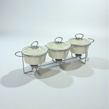 سخان بوفية صحن تقديم سيراميك لتسخين الطعام مزود بغطاء بتصميم فريد ثلاثي 