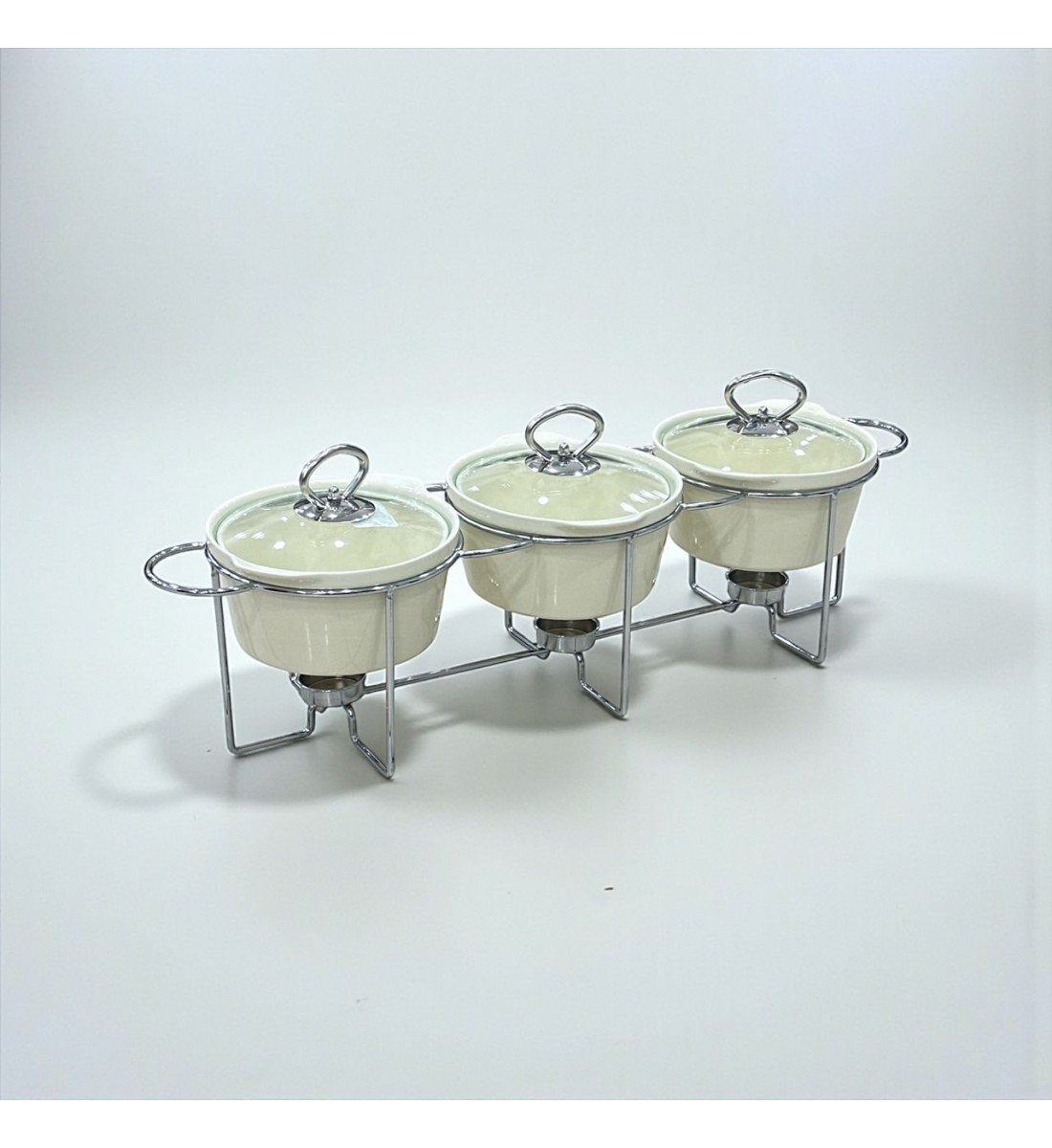 سخان بوفية صحن تقديم سيراميك لتسخين الطعام مزود بغطاء بتصميم فريد ثلاثي 